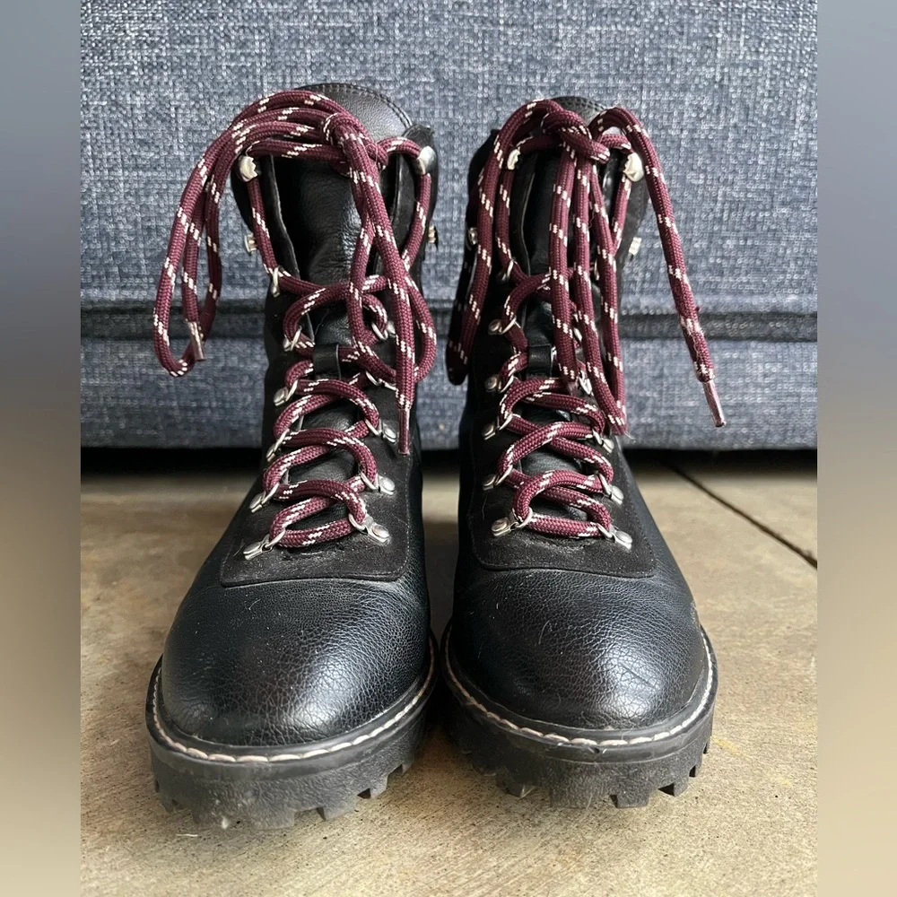 H&M Black Pleather Combat Lace-Up Boots - Picture 1 of 6